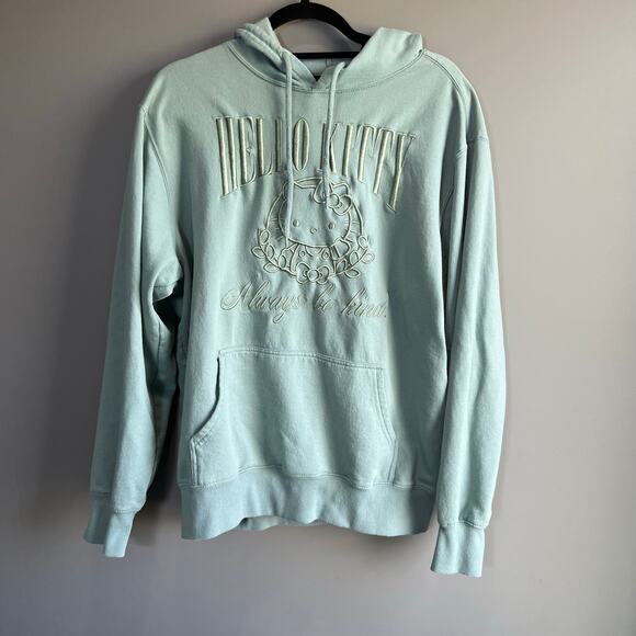 Hello Kitty Men's Sage Green Embroidered Graphic Hoodie Sweatshirt Size Large - Picture 1 of 9